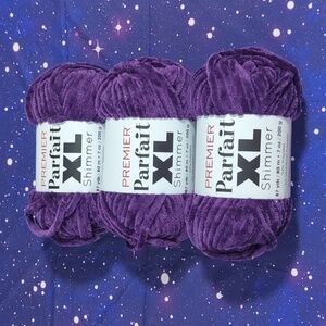 RARE! 3 Brand New Skeins Premier Parfait XL Shimmer Yarn Purple SPARKLY